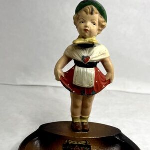 Vintage Cast Metal Bobblehead/Nodder Ashtray From Austria w/Little Girl RARE